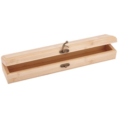 OLYCRAFT Unfinished Bamboo Wooden Storage Box with Hinged Lid - 12x2.2x1.8 Inch Rectangular Pencil and Branding Iron Box OLYCRAFT
