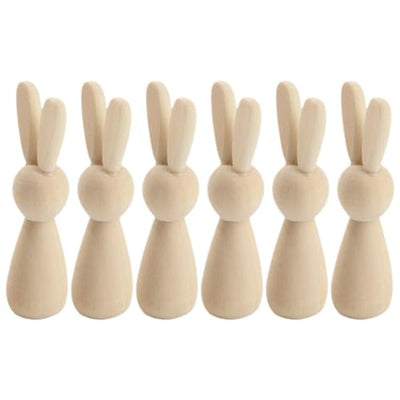 Abaodam Wood Peg Dolls 6Pcs Unfinished Wooden Bunny Rabbit Figurines to Paint DIY Wood Rabbit Ornaments Crafts Toys Rabbit Peg Doll Figure Desktop