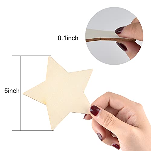 60 Pieces 5 Inch Unfinished Wooden Star Blank Natural Wood Slices Wooden Cutout Tiles for DIY Crafts Home Decoration Painting Staining Coopay