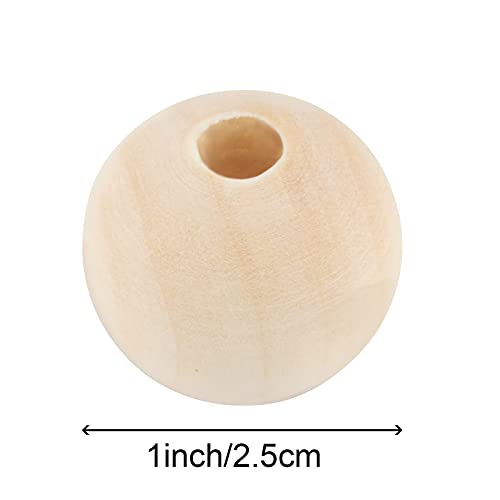 ZOENHOU 400 PCS 25mm Wooden Beads, Natural Round Solid Wood Beads for Crafts Making DIY Handmade Jewelry Bracelet Garland Hair Home Decoration ZOENHOU