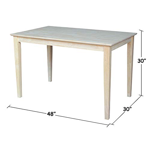 International Concepts Table Top Solid with Wood Standard Height Shaker Legs, 30 by 48-Inch, Unfinished IC International Concepts