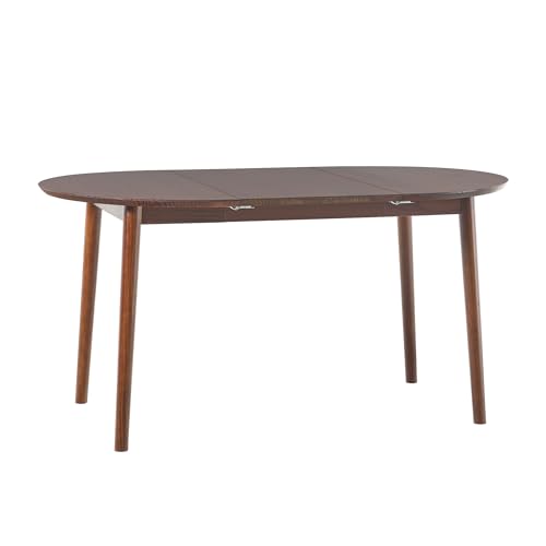 Walker Edison Mid Century Solid Wood Oval Extension Dining Table with Hairpin Legs and Removable Leaf, 60 Inch, Walnut Walker Edison