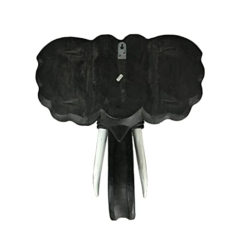 Zeckos Majestic African Elephant Head Wall Sculpture: Hand-Carved Black Wood Artistic Statue - Artisan Crafted Safari Style Decor Masterpiece - 19 Zeckos