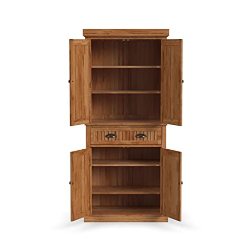 Homestyles Nantucket Storage Cabinet Kitchen Pantry with Drawers and Adjustable Shelves, 71.5 Inch Height, Natural Brown Maple Finish homestyles