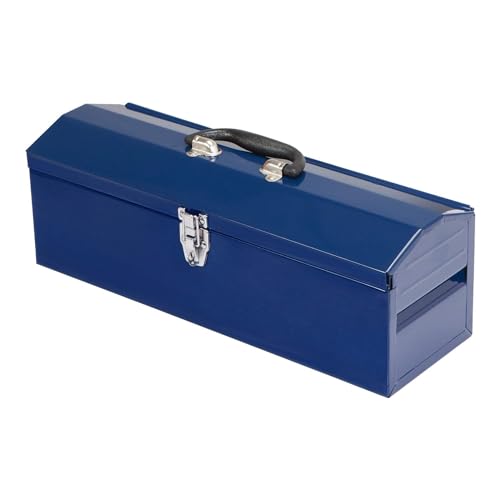 TCE ATB101U-1 Torin Portable Steel Tool Box: 19" Hip Roof Style with Metal Latch Closure and Removable Storage Tray, Blue TCE