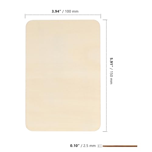ZOENHOU 50 PCS 6 x4 Inch Unfinished Basswood Blanks, Rectangle Wood Pieces, Unfinished Wood Rectangles for Crafts Projects Painting Decoration ZOENHOU