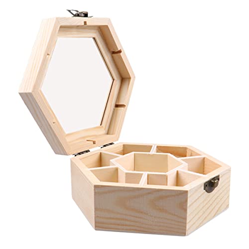 Unfinished Wooden Jewelry Box Wooden Jewelry Box Hexagon Jewelry Organizer Box Trinket Box Treasure Storage Box with 7 Compartments for Bracelet Milisten
