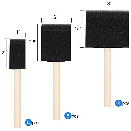 24 Pcs Foam Paint Brushes, Wood Handle Sponge Brushes for Painting, Staining, Varnishes, and DIY Craft Projects (1'', 2'' and 3'') Phinus