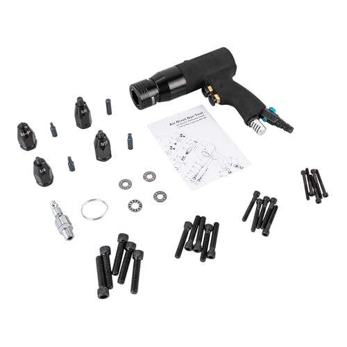 TFCFL Pneumatic Rivet Gun with 10-24", 1/4", 5/16", 3/8" Gun Head, Air Rivet Nut Tool Kit 1/4" Air Inlet with 20 Mandrels Riveting Gun Kit, 400rpm TFCFL