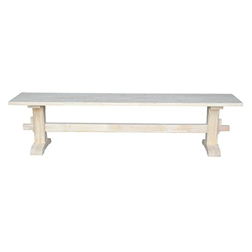 International Concepts Unfinished Solid Hardwood Trestle Bench with Butcher Block Surface for Residential Use, 72"W x 14"D x 17.63"H; Entryway, IC International Concepts