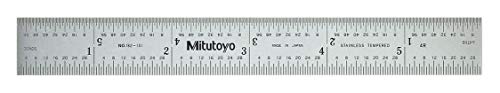 Mitutoyo 182-101, Steel Rule, 6" (4R), (1/8, 1/16, 1/32, 1/64"), 3/64" Thick X 3/4" Wide, Satin Chrome Finish Tempered Stainless Steel Mitutoyo