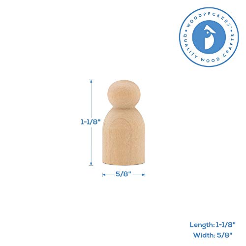 Wooden Peg Doll Baby Shape 1-1/8 inch, Pack of 50 Small Peg Dolls for Crafting, Miniature Figures, and Small World Play Woodpeckers