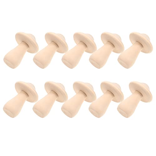 COHEALI 10pcs Wooden Mushroom Wooden Peg Figures Wood Carved Mushrooms Unfinished Doll Balnk Mushroom Model Wood Peg People Toy for Kids Wood Toys COHEALI