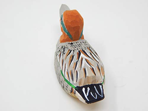 Selsela Eurasian Teal Wooden Duck Figurine - Miniature Bird Statue Handmade Carving Home Decor Decoration Decoy Small Animals Selsela