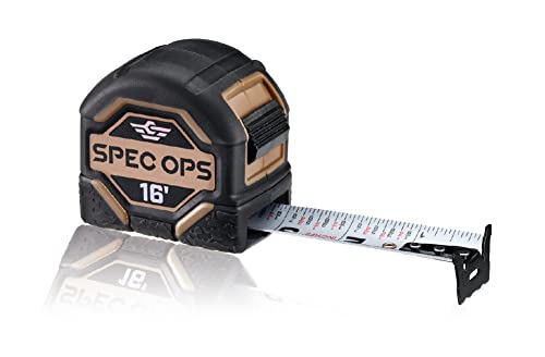 Spec Ops - SPEC-TM16 Tools 16-Foot Tape Measure, 1 1/4" Double-Sided Blade, Military-Grade Composite Case, 3% Donated to Veterans Black/Tan Spec Ops