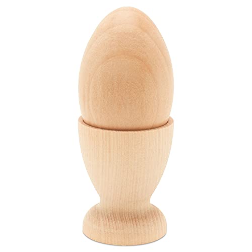 Wooden Egg Holder 2-1/8 inch, Pack of 6 Egg Cups Wooden & 6 2-1/2 inch Flat Bottom Eggs in a Cup, Wood Egg Unfinished, by Woodpeckers Woodpeckers