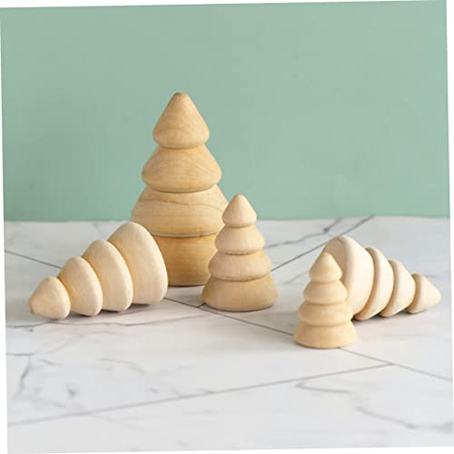 Tofficu 10pcs Wood Tree Wooden Peg Figures Unfinished Wood Christmas Tree Wooden Peg Dolls People Tree Figurine Model Paintable Wood Tree Wood Peg Tofficu