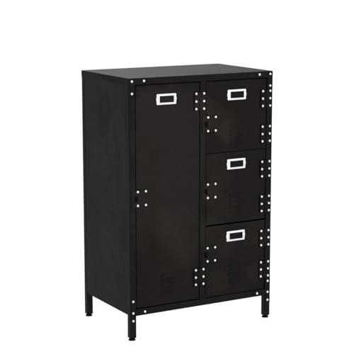 MIIIKO Steel Wardrobe Cabinet Locker, Rustic Metal Storage Cabinet with Shelf, Lockable Doors and Hanging Rod, Industrial Locker Cabinet for Locker MIIIKO