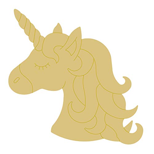 Unicorn Head Design by Lines Cutout Unfinished Wood Mystical Theme Kids Nursery Decor Door Hanger MDF Shaped Canvas Style 5 (6") Diverse Woodworking