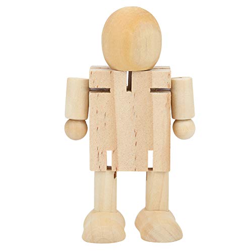 Natudeco 10PCS Toy People Set Unfinished Wood Toys Wooden Craft People Figures Unfinished Wooden Figures Kit Joint Adjustables Robot Paintable Natudeco