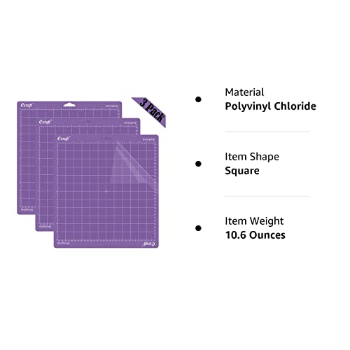 ecraft 12"X12" Cutting Mat for Cricut Explore One/Air/Air 2/Maker 3 Pieces Strong Adhesive Sticky Purple Quilting Cut Mats Replacement for ecraft