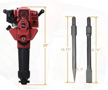Two Stroke Demolition Jack Hammer Concrete Breaker Drill with Point and Flat Chisel