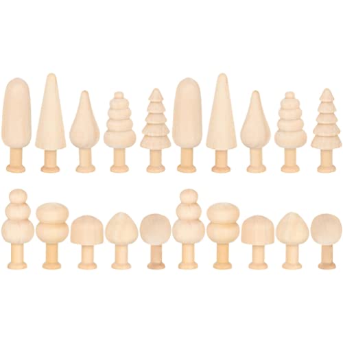 Toddmomy 20pcs Unfinished Wooden Tree Mushroom Natural Mini Peg Dolls Various Blank Plain Unpainted Puppet Wood People Bodies Figure for Arts Crafts Toddmomy