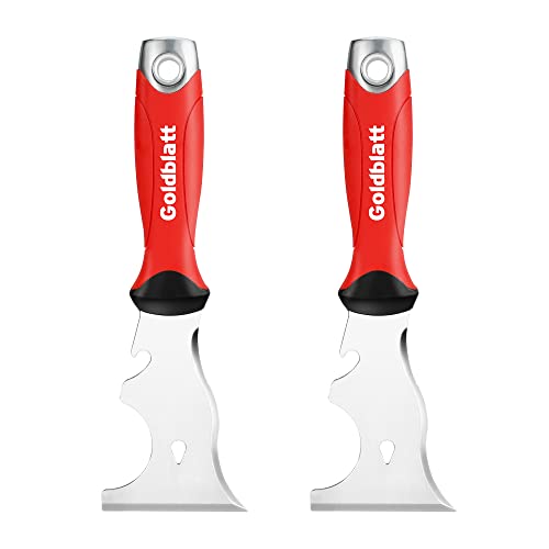 Goldblatt 2 Pieces 9-in-1 Paint Scraper Tools - Heavy Duty Stainless Steel Painters Tool With Metal Hammer End, Putty Knife Finishing Tools, Heavy Goldblatt
