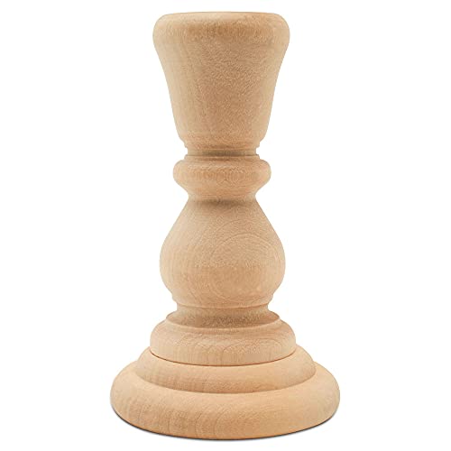 Classic Wooden Candlesticks 4 inches with 7/8 inch Hole, Set of 4 Unfinished Small Wooden Candle Holders to Craft, Paint or Decorate, by Woodpeckers Woodpeckers