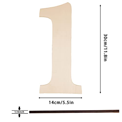 Wooden Numbers 12 Inch, Large Wooden Number 1 Shape Cutouts Big Blank Unfinished Wood Numbers Signs for Craft Wall Decor Painting Birthday Wedding Hongma