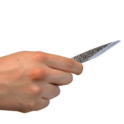 KAKURI Kiridashi Knife Right Hand 15mm Curved, Professional Razor Sharp Hand Forged Japanese Carbon Steel Blade Hammered Pattern for Woodworking, KAKURI