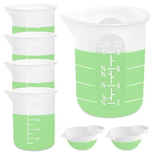 7 pcs Silicone Measuring Cups Kits, 1 pc 250ml Silicone Cups, 4 pcs 100ml Non-Stick Mixing Cups, 2 pcs 10ml Silicone Mold Cup Dispenser, for Casting Sjubaopen