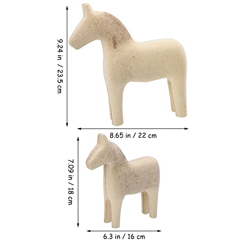 Unfinished Wooden Horse DIY Figurine: 2Pcs Blank Unpainted Dala Horse Models Kids Painting Toy for DIY Crafts Table Decoration Happyyami