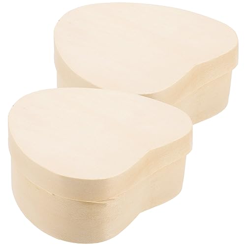 NOLITOY Small Wooden Box 2pcs Unfinished Wooden Box Heart Shape Ring Boxes Engagement Ring Box Travel Jewelry Box Earrings Case Trinket Container for NOLITOY