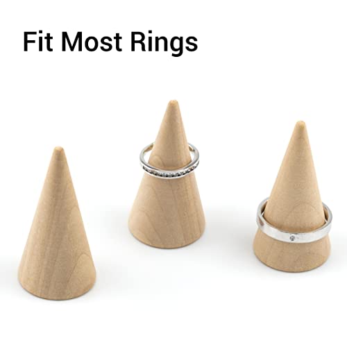 IFAMIO 10 Pieces Wood Ring Cone Stand Wooden Single Ring Display Holder Cone Shape Ring Display Support Ring Rack Ring Holder Jewelry Display Stand IFAMIO