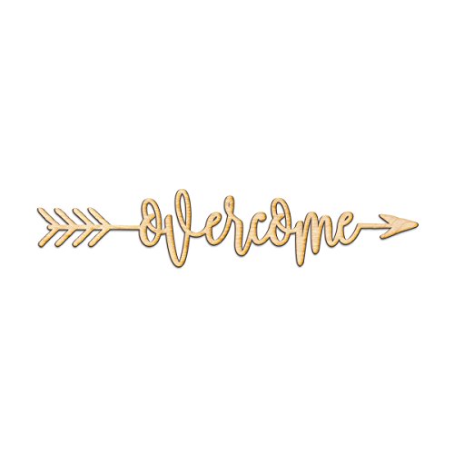Overcome Right Arrow Wood Sign Home Decor Wall Art Hanging Rustic Unfinished 12" x 3" Woodums