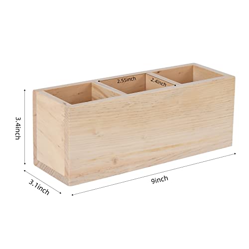 dedoot Wooden Pencil Holder Remote Holder, Unfinished 3 Compartment Wood Desk Organizers Drawer 3 Section, Rustic Remote Control Holder for dedoot