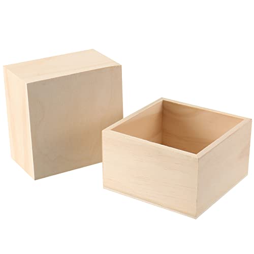 SINJEUN 12 Pack 4" x 4" Rustic Wooden Box Unfinished Small Wooden Box Wood Square Organizer Container for Crafts, Storage, Home Decor, Centerpiece, SINJEUN