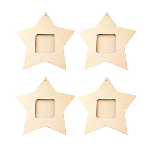 Amosfun 10pcs Wood Star Mini Photo Picture Frames Wooden Unfinished Wooden Cutouts 4th of July Decorations Amosfun