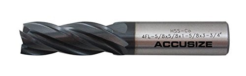 Accusize Industrial Tools 5/8'' Dia x 5/8'' Shank Dia M42 (8% Cobalt) Tiain Finishing End Mill, CNC, Center Cutting, 6800-4061 Accusize Industrial Tools