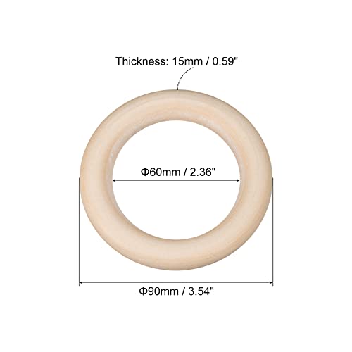 uxcell 6Pcs 90mm(3.5-inch) Natural Wood Rings, 15mm Thick Smooth Unfinished Wooden Circles for DIY Crafting, Knitting, Macrame, Pendant uxcell