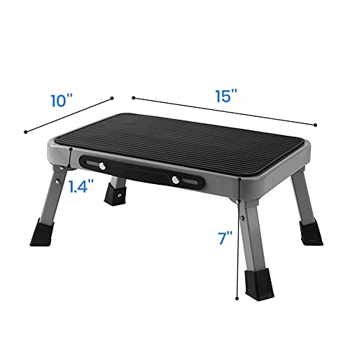 TreeLen 1-Step 330lbs Capacity Folding Metal Step Stool, Portable Step Ladder, Non-Slip, Sturdy TreeLen