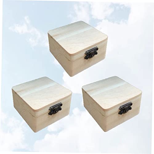 VILLCASE 3 Pcs square wooden chest wooden case with unfinished chest jewelry organizer tray wood Treasure Chest square wood case memory chest lock VILLCASE