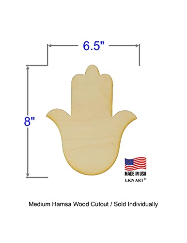 Unfinished Hamsa Wood Cut Out Available in a Variety of Sizes and Thicknesses (1/8” Thickness, Medium 6.5" x 8" (Sold Individually)) LKN ART