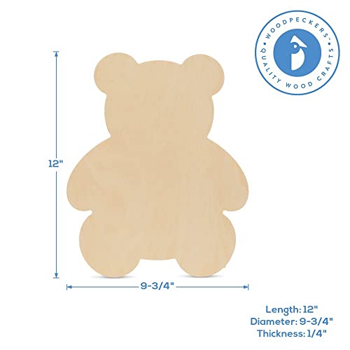 Teddy Bear Wood Cutouts 12 x 9-3/4-inch, Pack of 1 Unfinished Wood Crafts Blank, Wooden Shapes for Crafts & Party Decor, by Woodpeckers Woodpeckers