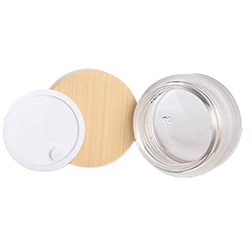 ConStore 8pcs Frosted Glass Cream Jar Bottle with Wood Grain Lid Refillable Mini Lotion Jars Empty Cosmetic Containers for Makeup Lip Balms Eyeshadow ConStore