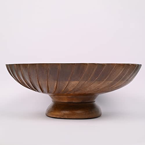 EDHAS Mango Wood Decorative Wooden Bowl Hand Carved Home Decor for Dining Table Center, Living Room, Kitchen Décor (12" x 12' x 4.75") EDHAS