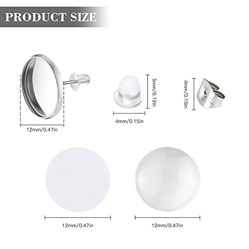 300 Pieces Sublimation Blank Stud Earring Kit, 50 Stainless Steel Bezel Blank Stud 50 Clear Glass Cabochon 50 Clear Earring Back 50 Stainless Steel Leelosp