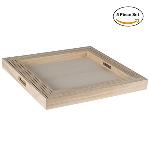 Wooden Square Trays for Serving - Five Piece Nested Breakfast Tray - Wood Crafts Trays for Organizing | Bathroom Tray - Food Trays for Party Buffet Hammont