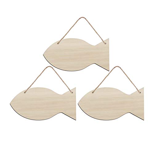 Creaides Fish Wood DIY Crafts Cutouts Wooden Fish Shaped Hanging Ornaments Unfinished Wood Signs with Twines for Wedding Birthday Christmas Party Creaides